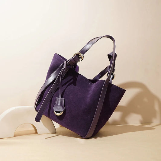 Fioletowa torba na ramię z zamszu w stylu vintage dla kobiet